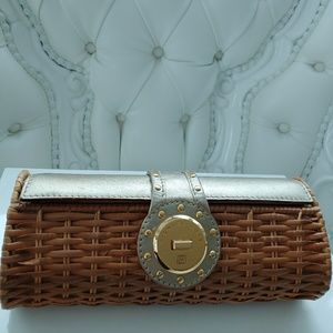 Michael Kors Wicker and Metallic Leather Clutch